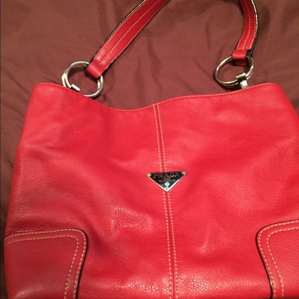 Authentic Red Prada Leather Bag